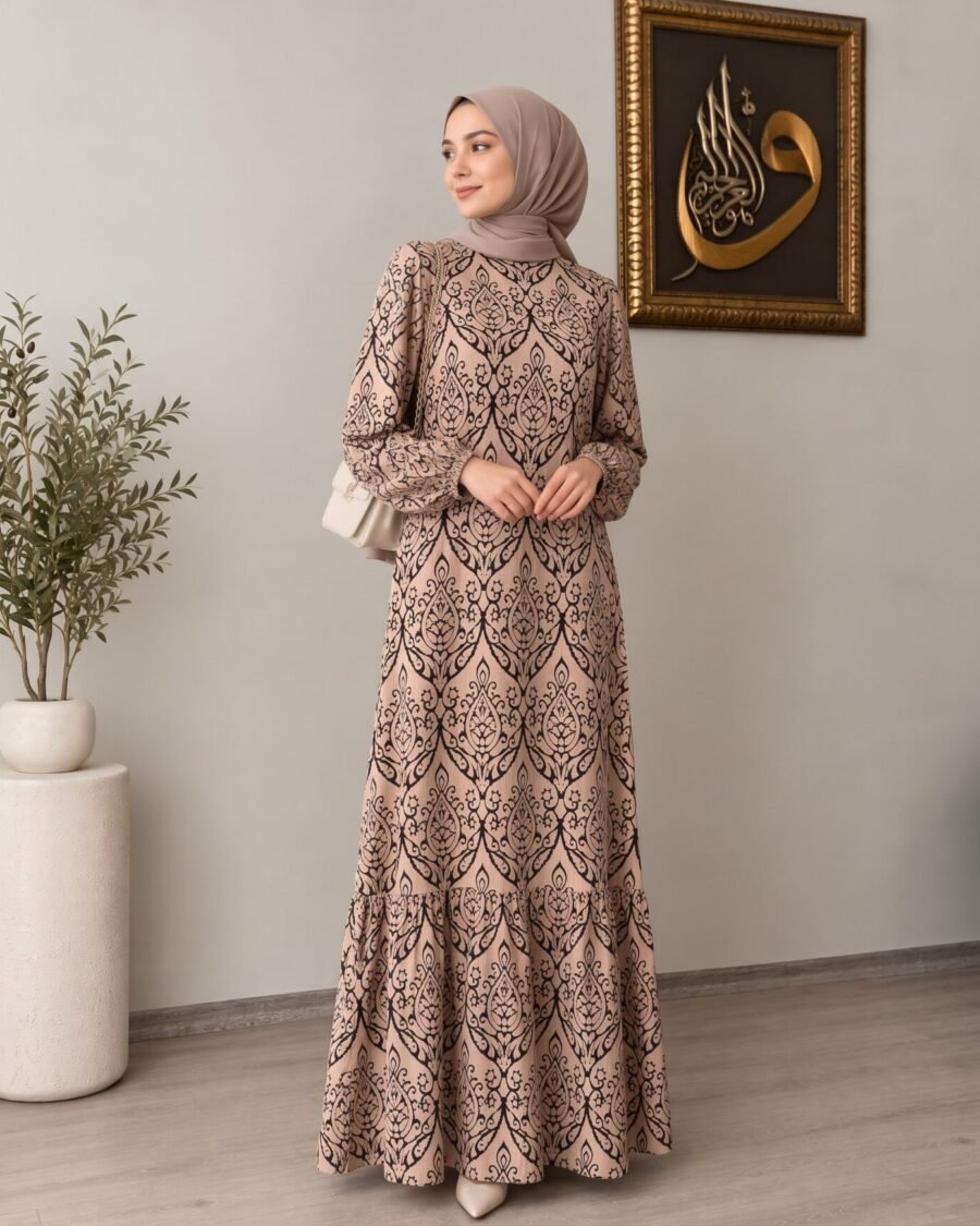 Saray Desenli Elbise – Vizon